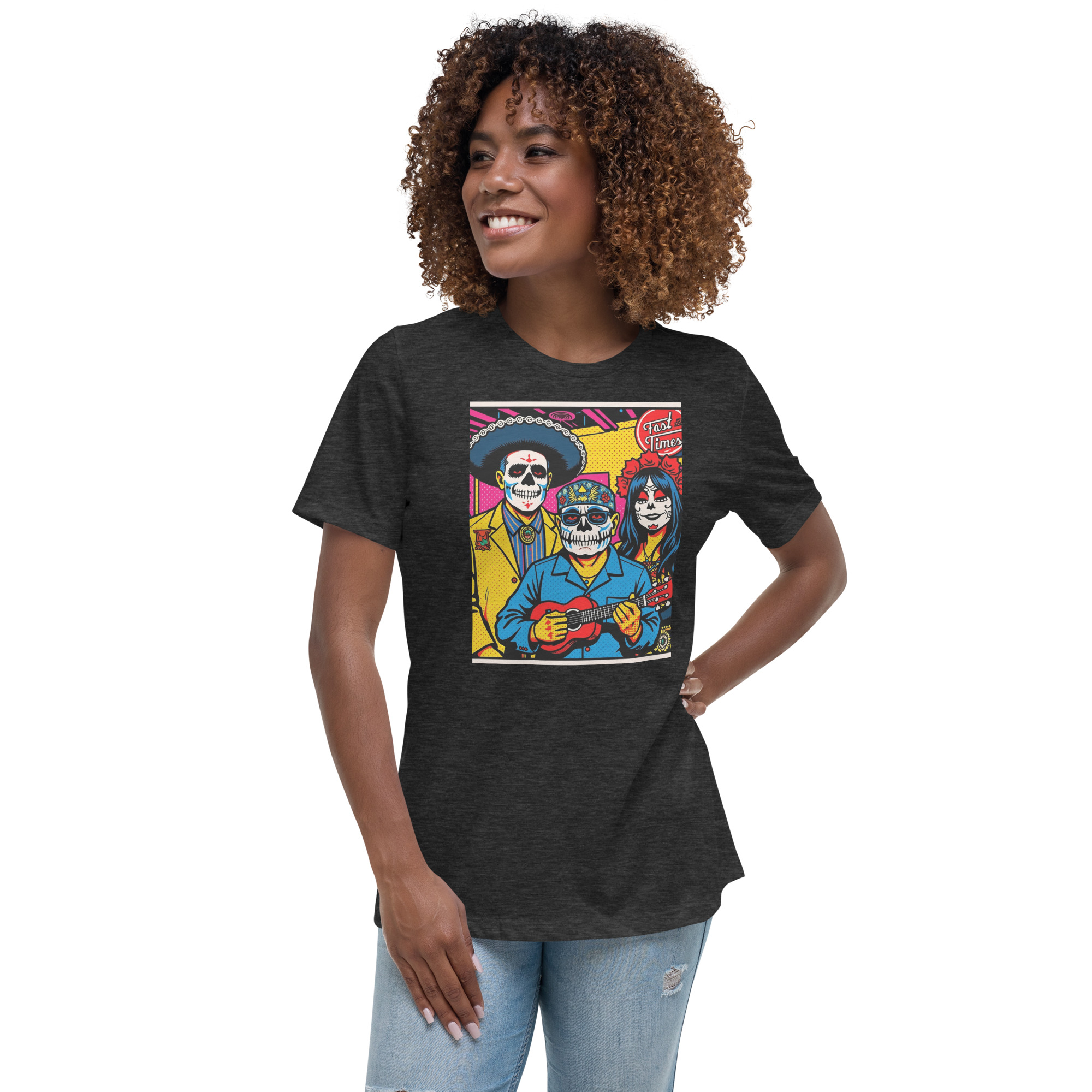Women's Relaxed Day of the Dead Head Party Day T-Shirt - Image 3